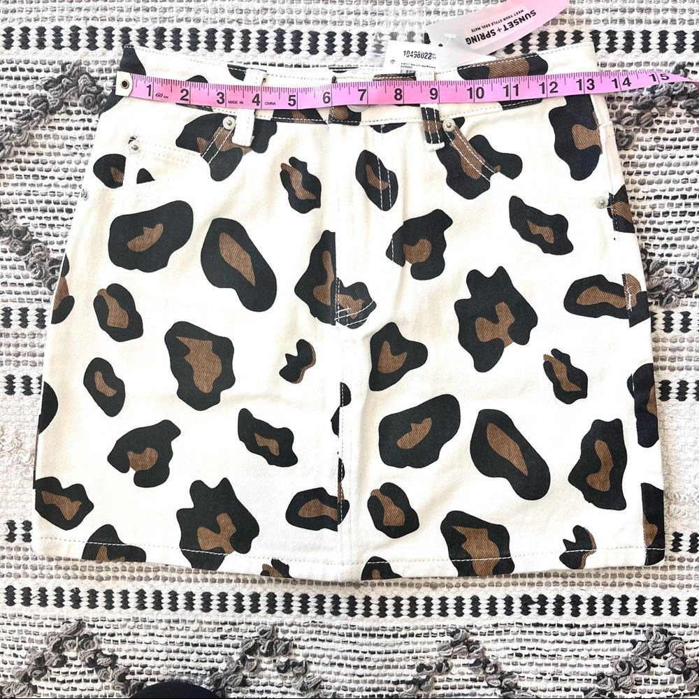 Sunset + Spring White Leopard Print Denim Mini Sk… - image 4